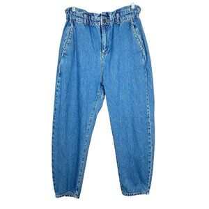 Zara Jeans Women's 8 Baggy Barrel High Waisted Ruffled Paperbag Elastic Waist